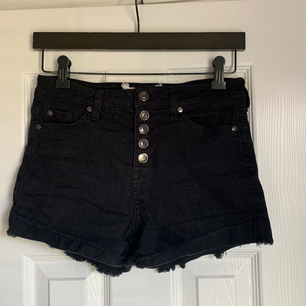Altar’d State Button Up High-Rise Black Denim Jeans Shorts Size 26
